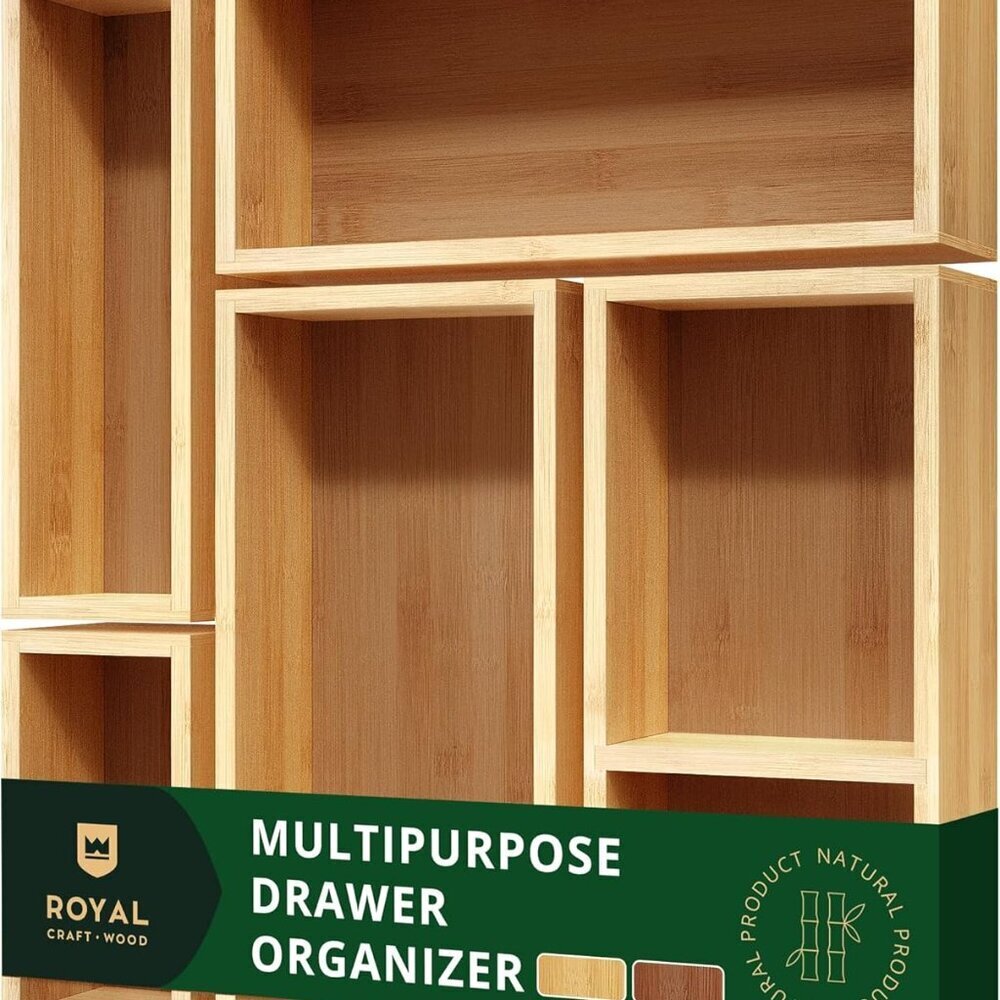5-Piece Bamboo Drawer Organizer Set – Multi-Use Storage Trays for Kitchen, Bathr